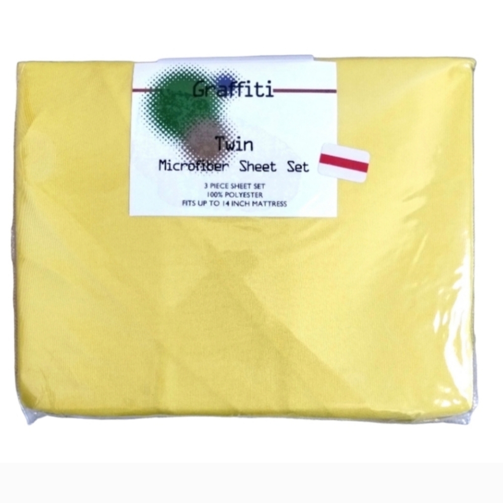 Graffiti Twin Microfiber Sheet Set - Yellow 3-Piece Bed Sheets